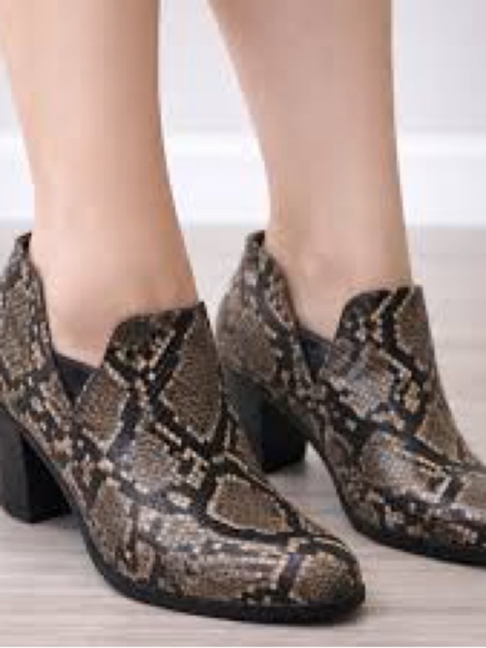 Fergalicious Snake-Print Block Heel Ankle Booties - Brown and Black